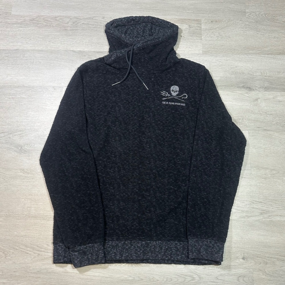 Sea Shepherd Mens Large Black Pullover Hoodie Skull Trident‎ Sweatshirt